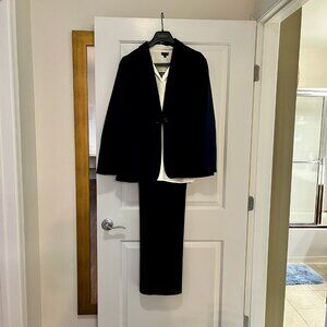 Navy Blue Pantsuit and Cream Blouse from Talbots, Size 8 and Large
